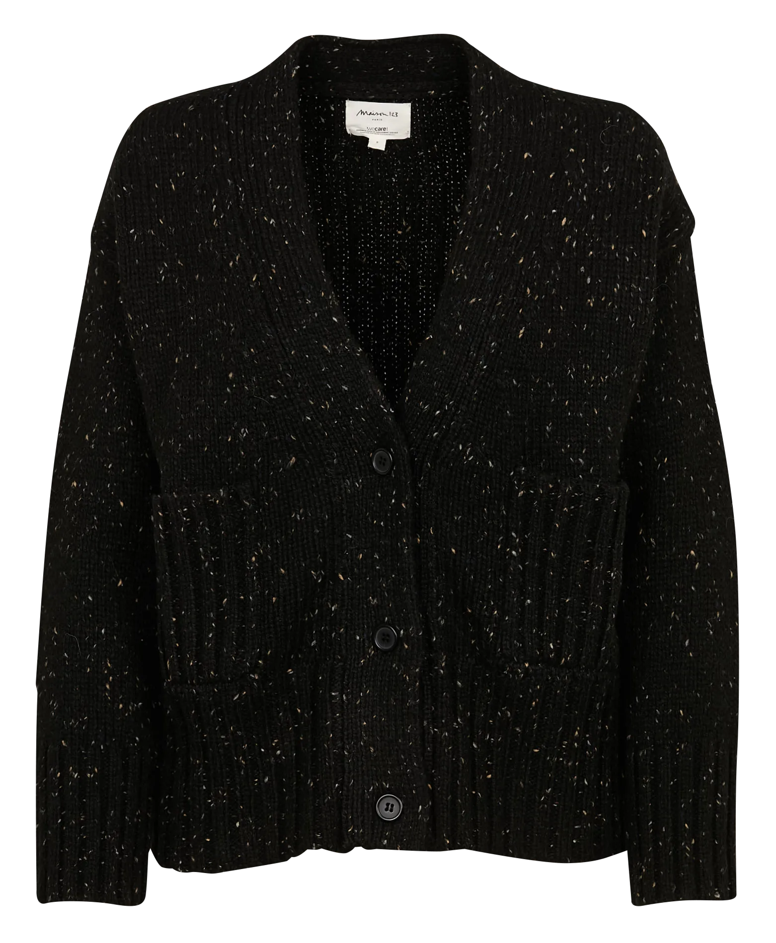  MAISON 123   CONSTANT - Gilet diritto in maglia mélange | Nero