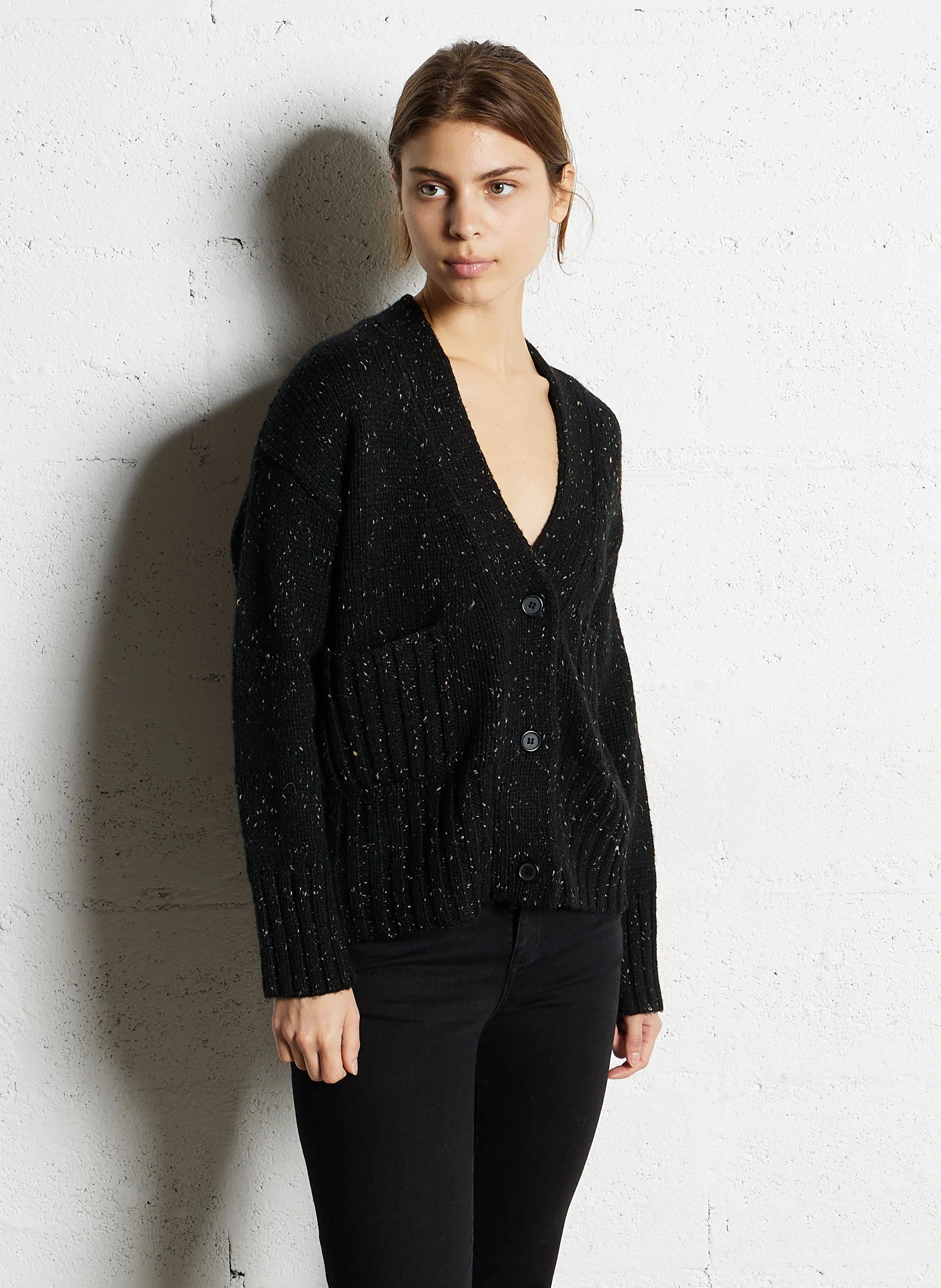  MAISON 123   CONSTANT - Gilet diritto in maglia mélange | Nero