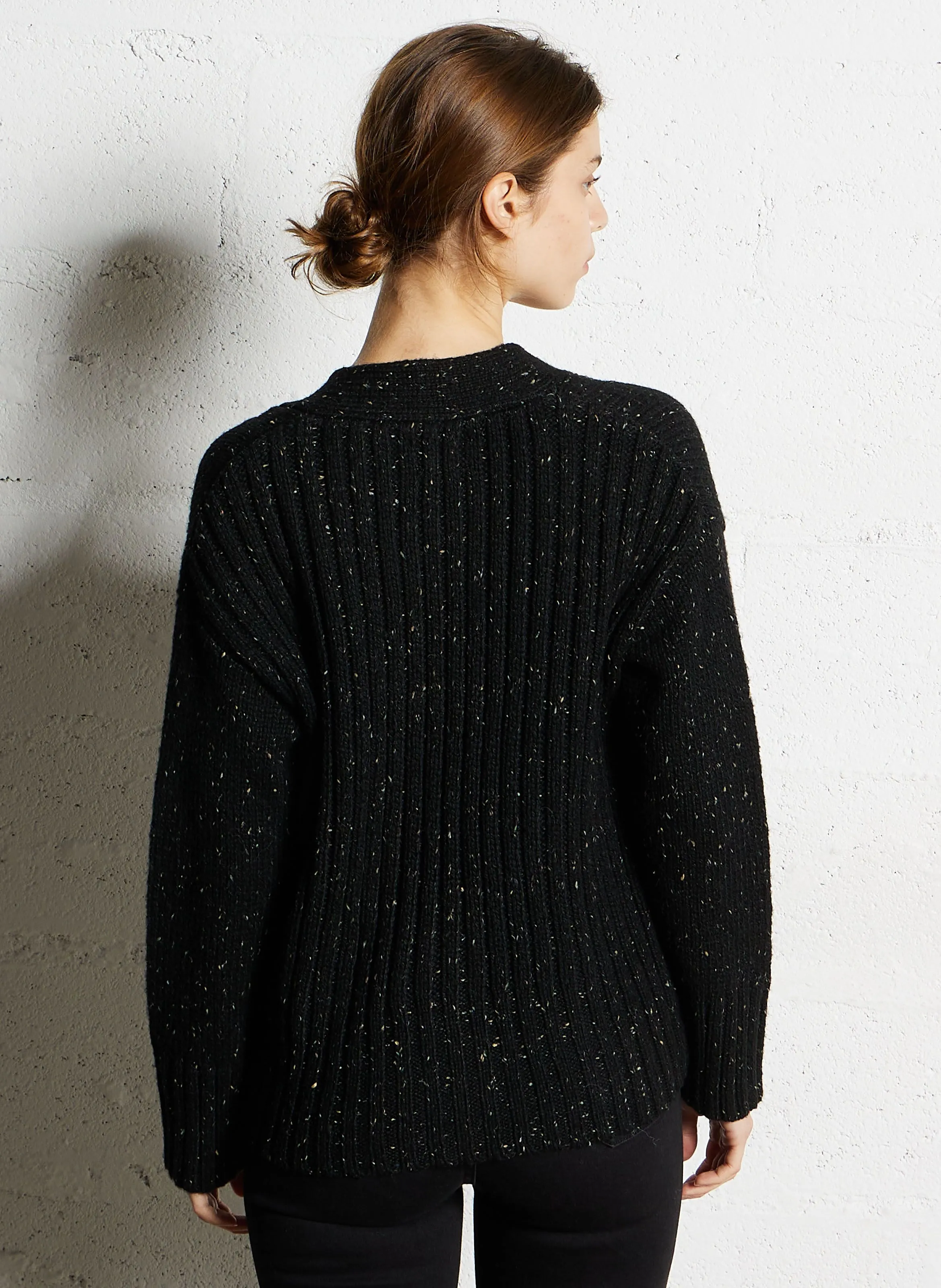  MAISON 123   CONSTANT - Gilet diritto in maglia mélange | Nero