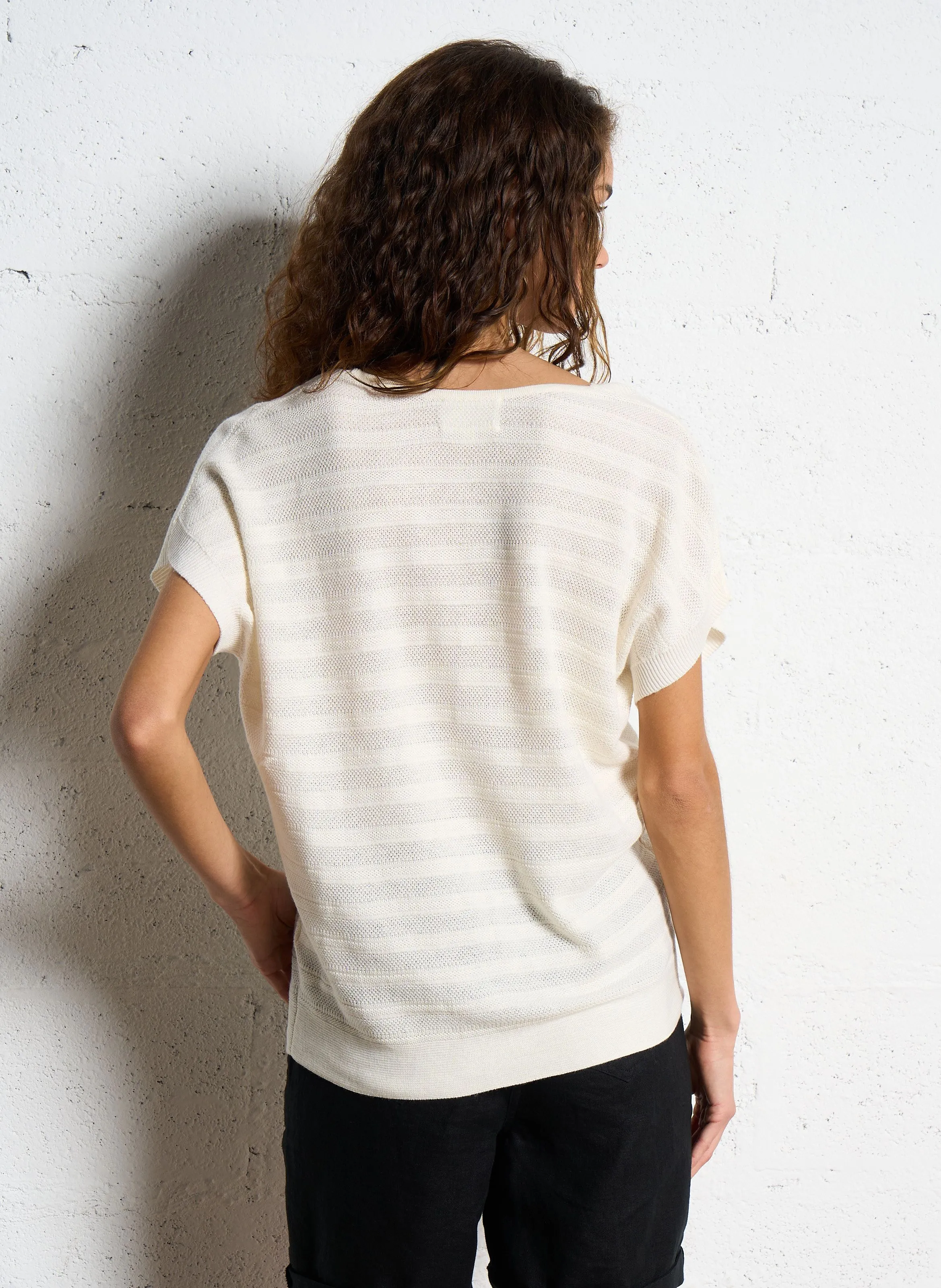  MAISON 123   LINE - Maglione a maniche corte in maglia sottile | Beige