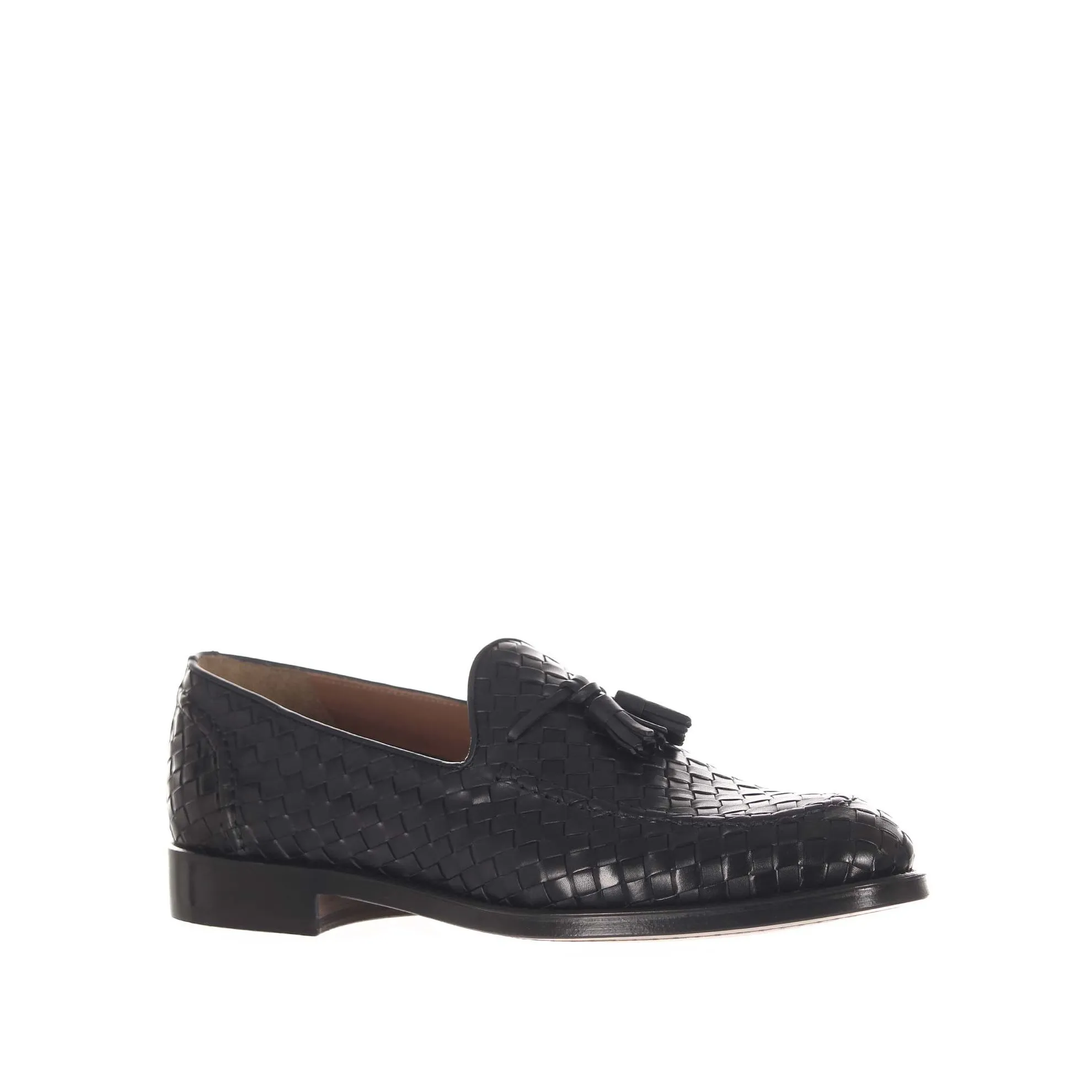 Mocassino in pelle intrecciata con nappine