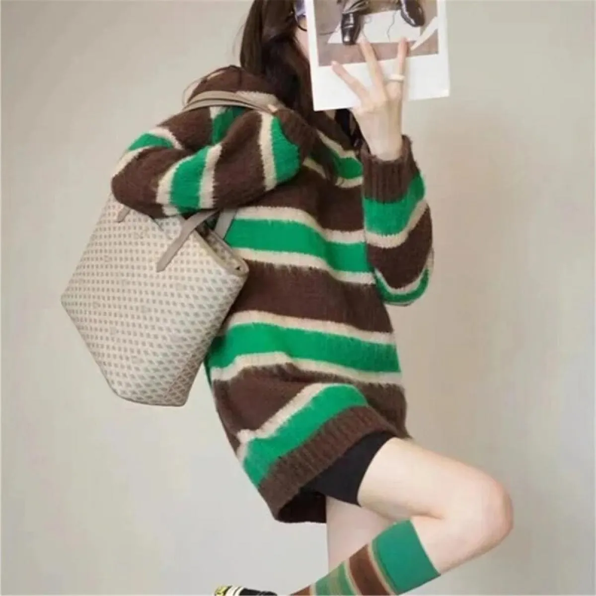 Moda a contrasto di colore morbido pullover a righe maglieria autunno inverno nuovo maglione top hipster donna