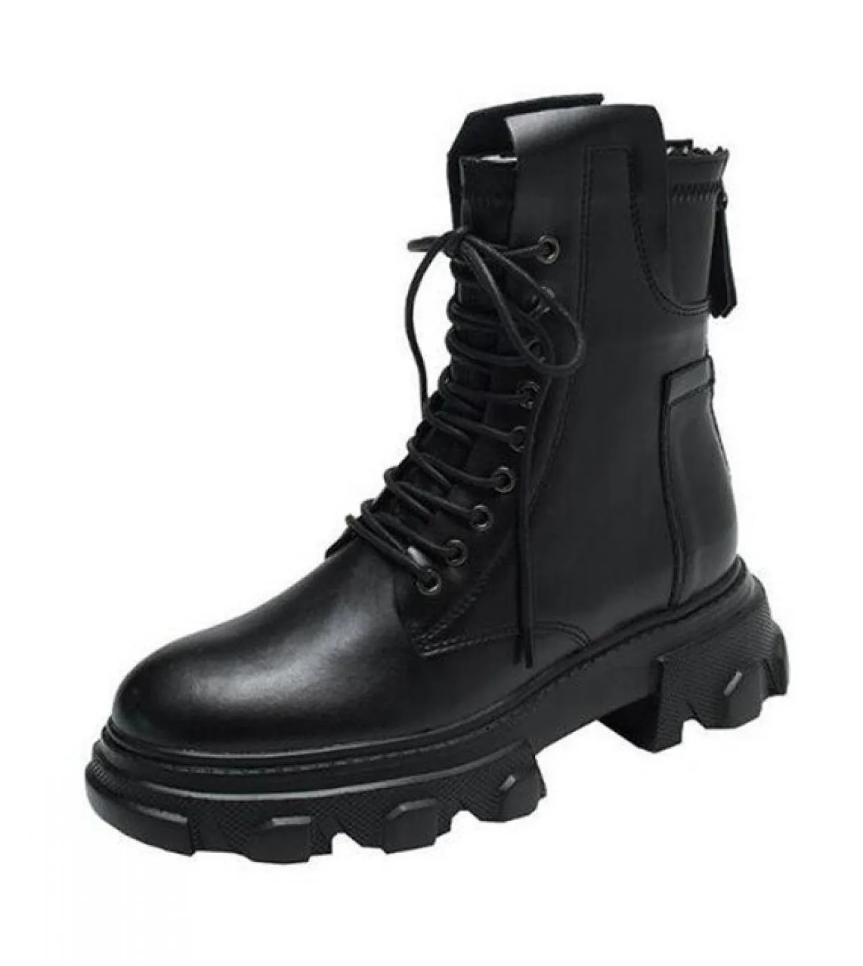 Moda Donna Platform Martin Stivali Stivaletti in pelle nera Stringate con tacchi spessi Stivali da combattimento punk gotici per