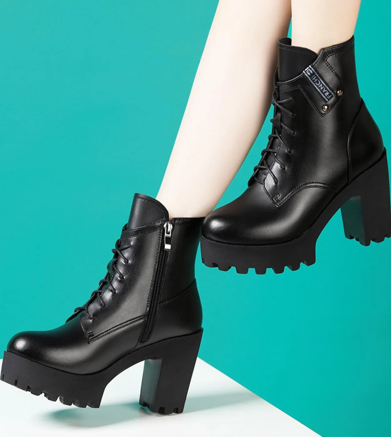 Moda tacchi alti spessi Stivali sportivi Scarpe da donna Stivaletti da donna Stivali neri elastici invernali Stivali comodi Zapa