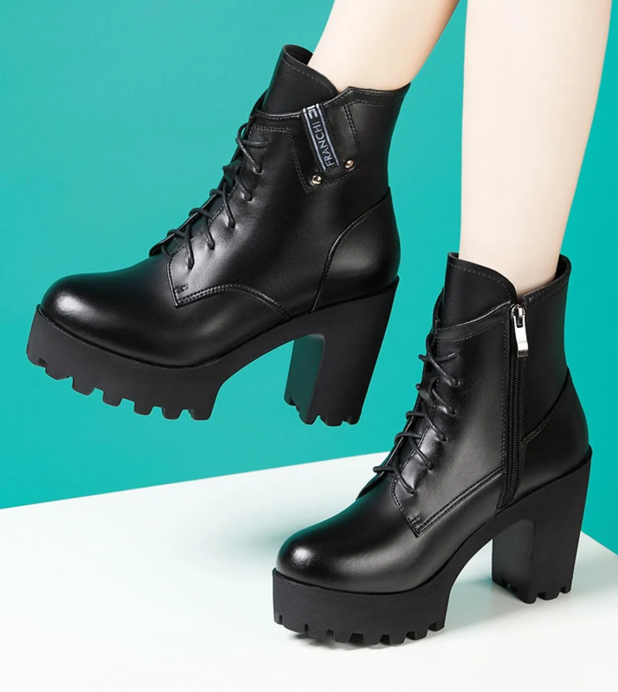 Moda tacchi alti spessi Stivali sportivi Scarpe da donna Stivaletti da donna Stivali neri elastici invernali Stivali comodi Zapa