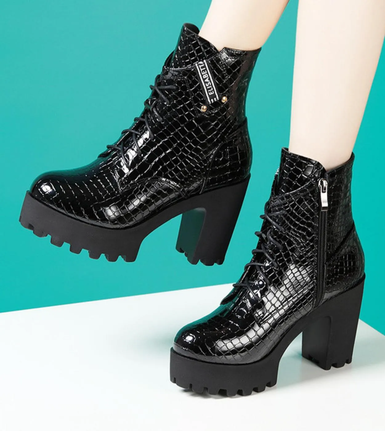 Moda tacchi alti spessi Stivali sportivi Scarpe da donna Stivaletti da donna Stivali neri elastici invernali Stivali comodi Zapa