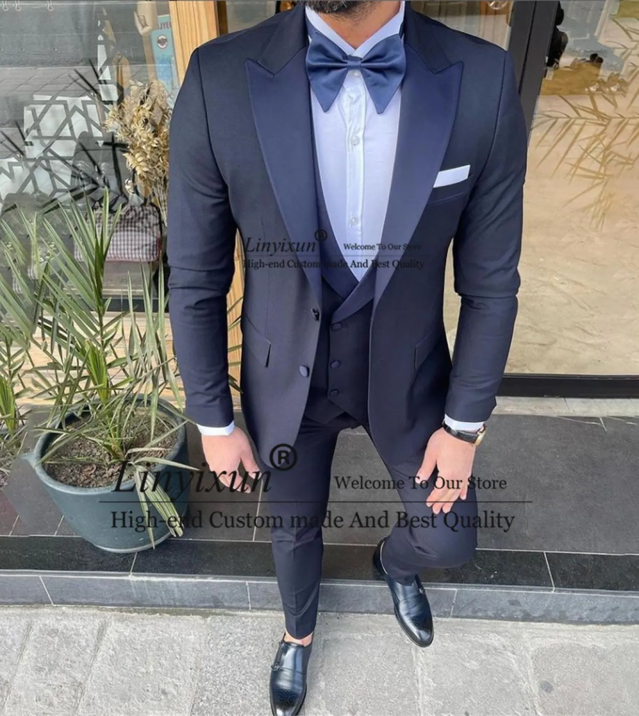 Moda uomo nero abito formale banchetto blazer slim fit matrimonio sposo smoking best man 3 pezzi giacca gilet pantaloni costu