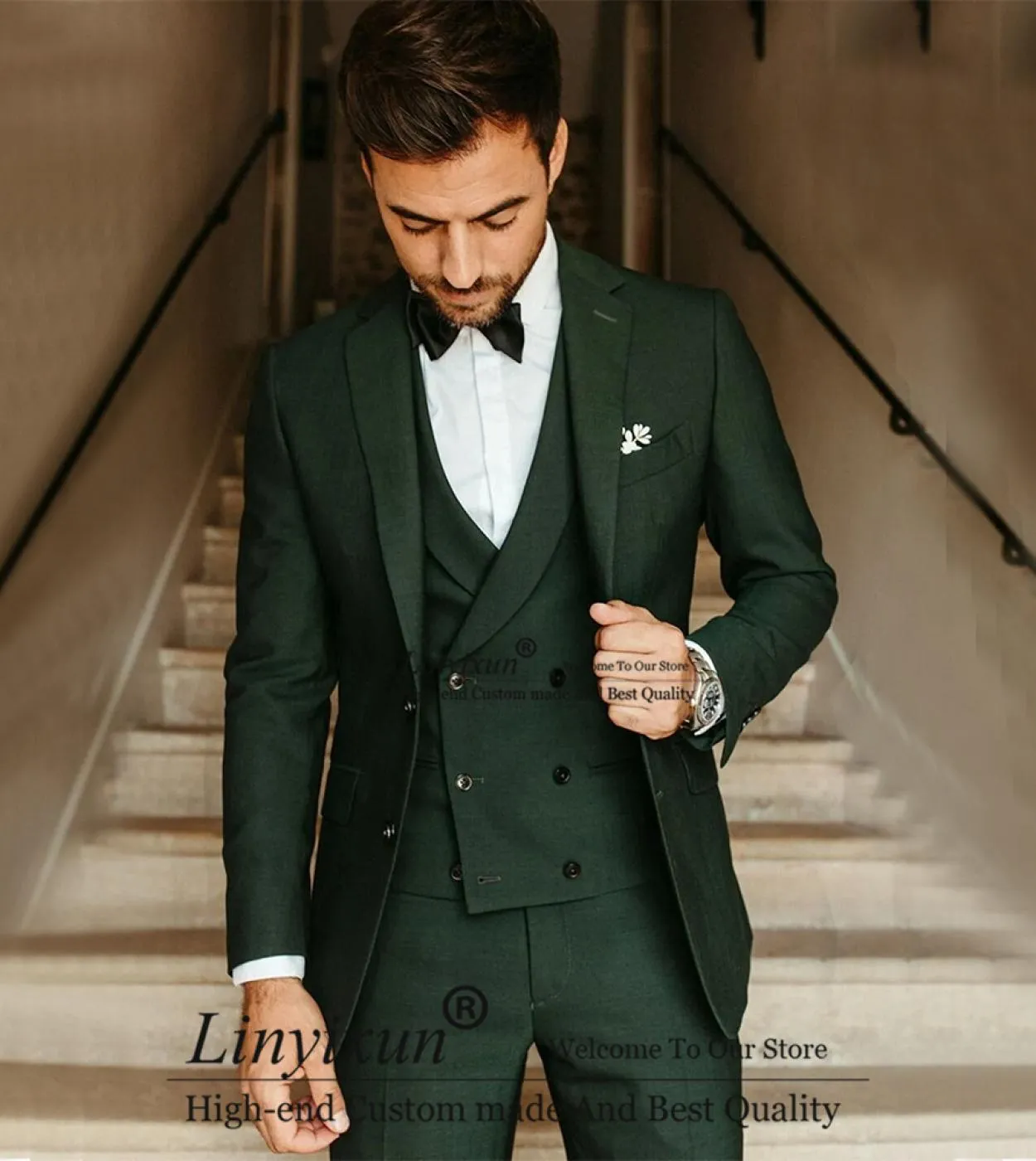 Moda uomo verde vestito slim fit matrimonio sposo smoking business blazer 3 pezzi giacca gilet pantalone matrimonio sposo smokin