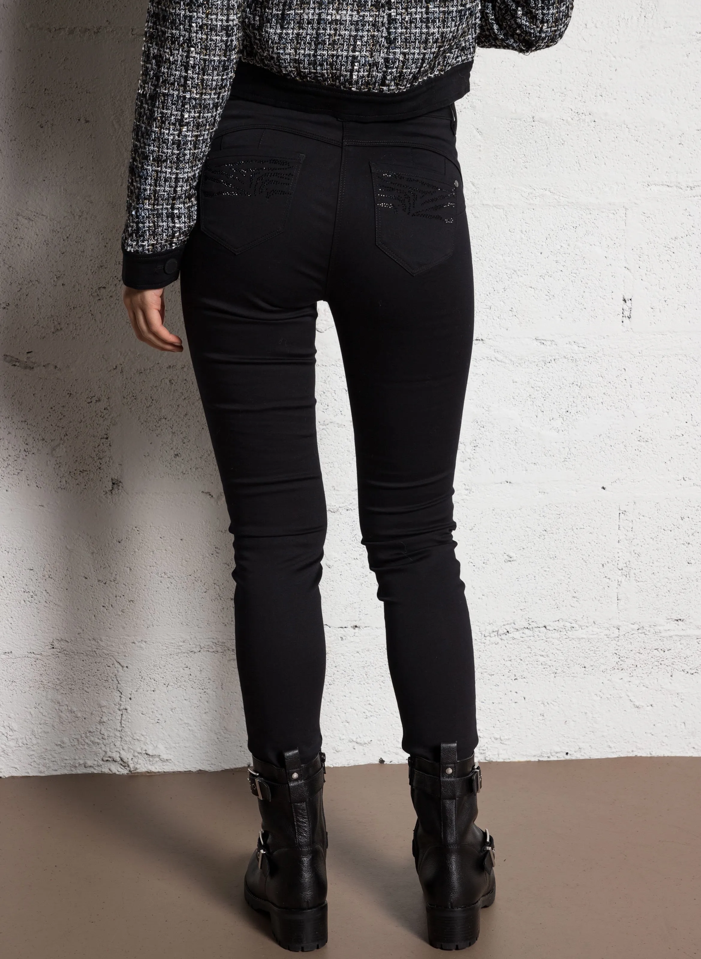  MORGAN   PZERI - Jeans skinny con dettagli in strass | Nero