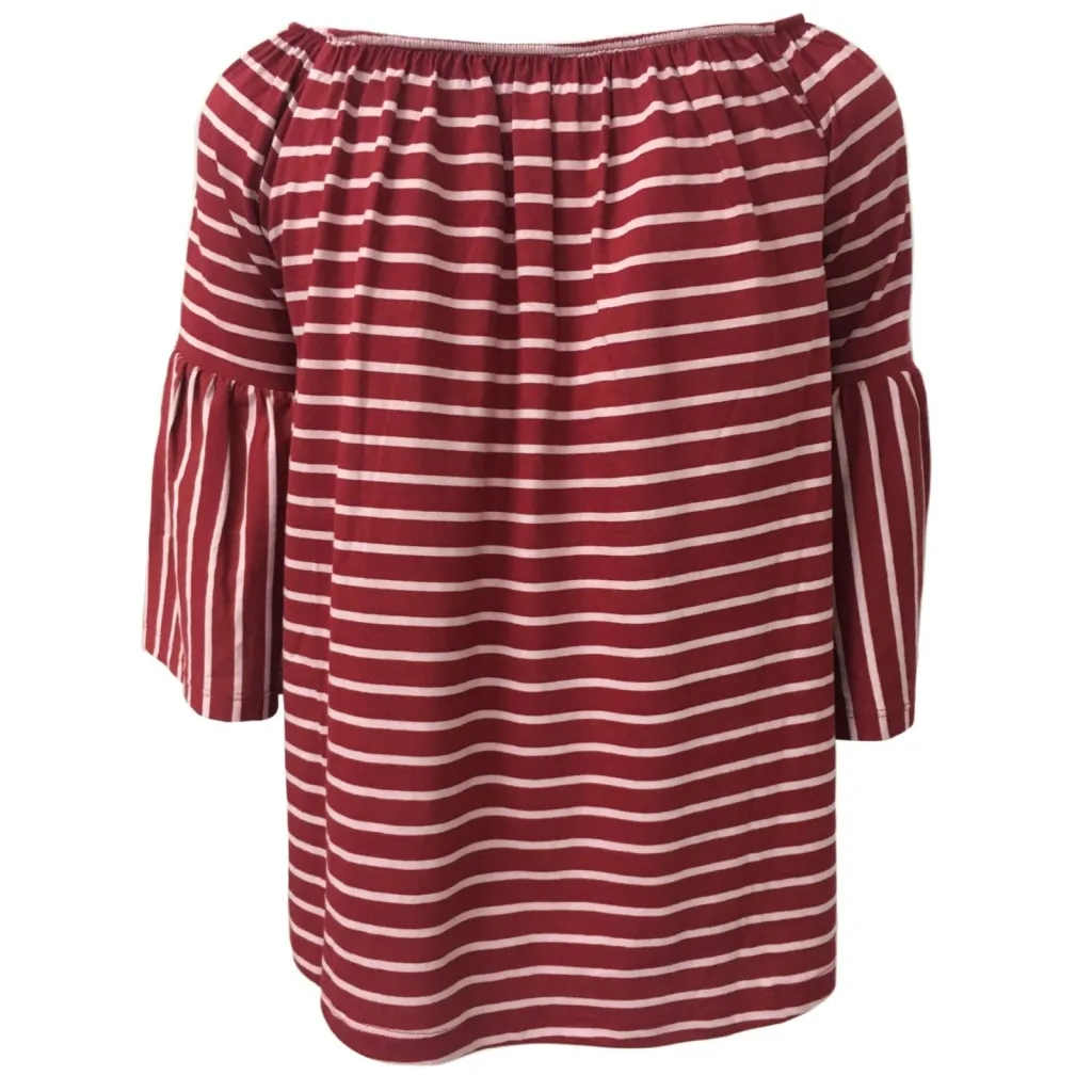 NUMERO PRIMO maglia donna righe bordeaux/cipria S140L 100% cotone MADE IN ITALY