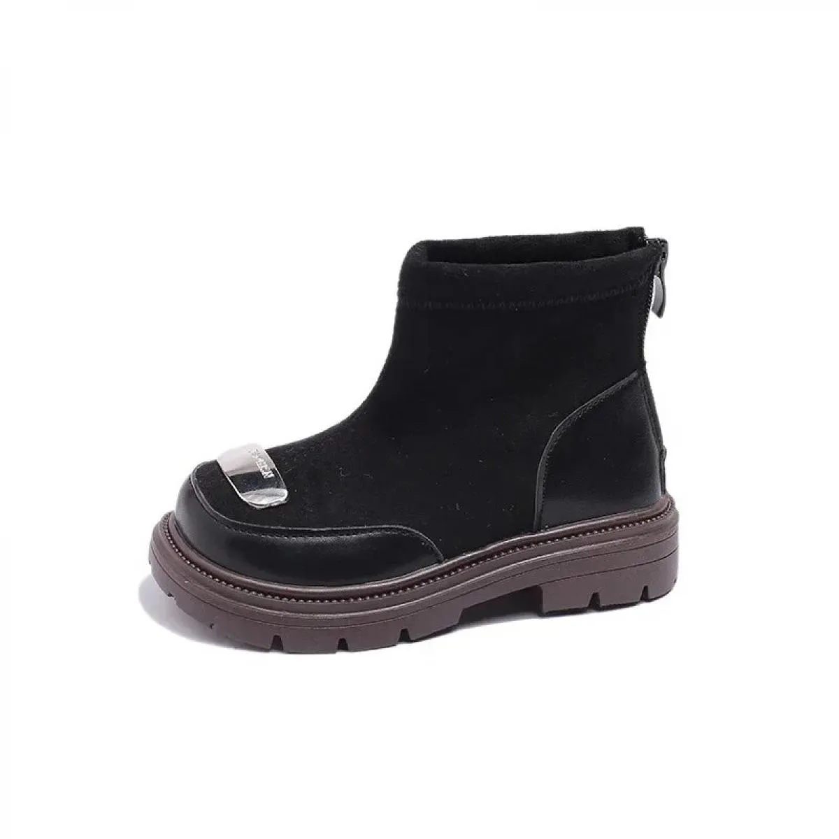 Nuovi stivali corti in pelle scamosciata per bambini invernali 2024 moda fondo spesso scarpe causali stivaletti per bambini raga