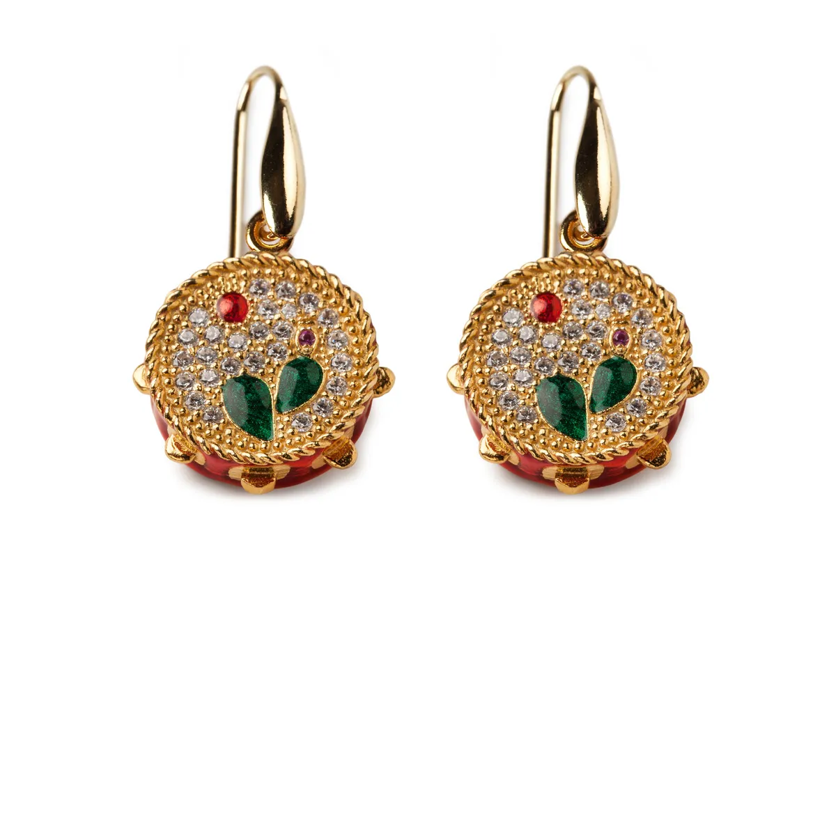Orecchini in argento Tamburello placcato oro e smalti con Cubic Zirconia