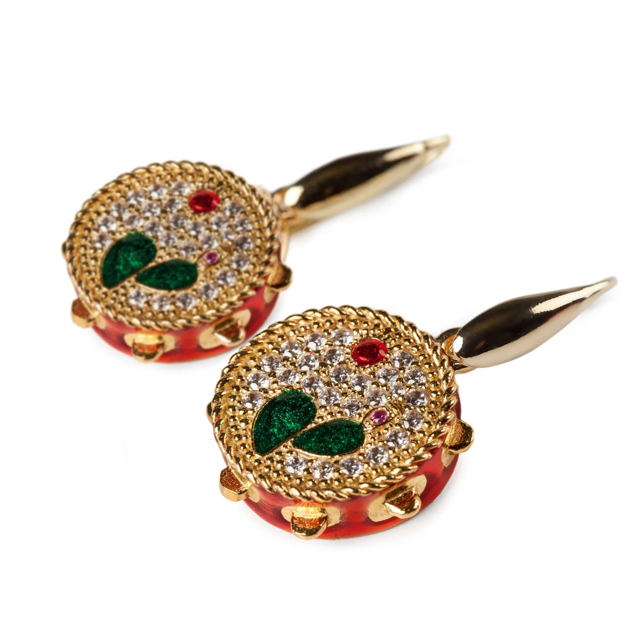 Orecchini in argento Tamburello placcato oro e smalti con Cubic Zirconia