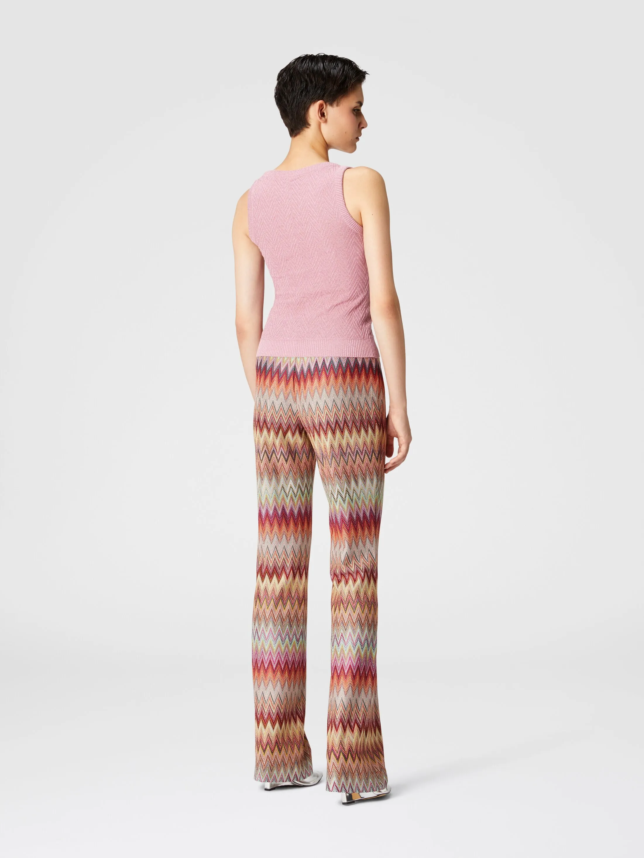 Pantalone svasato in pizzo di maglia zig zag