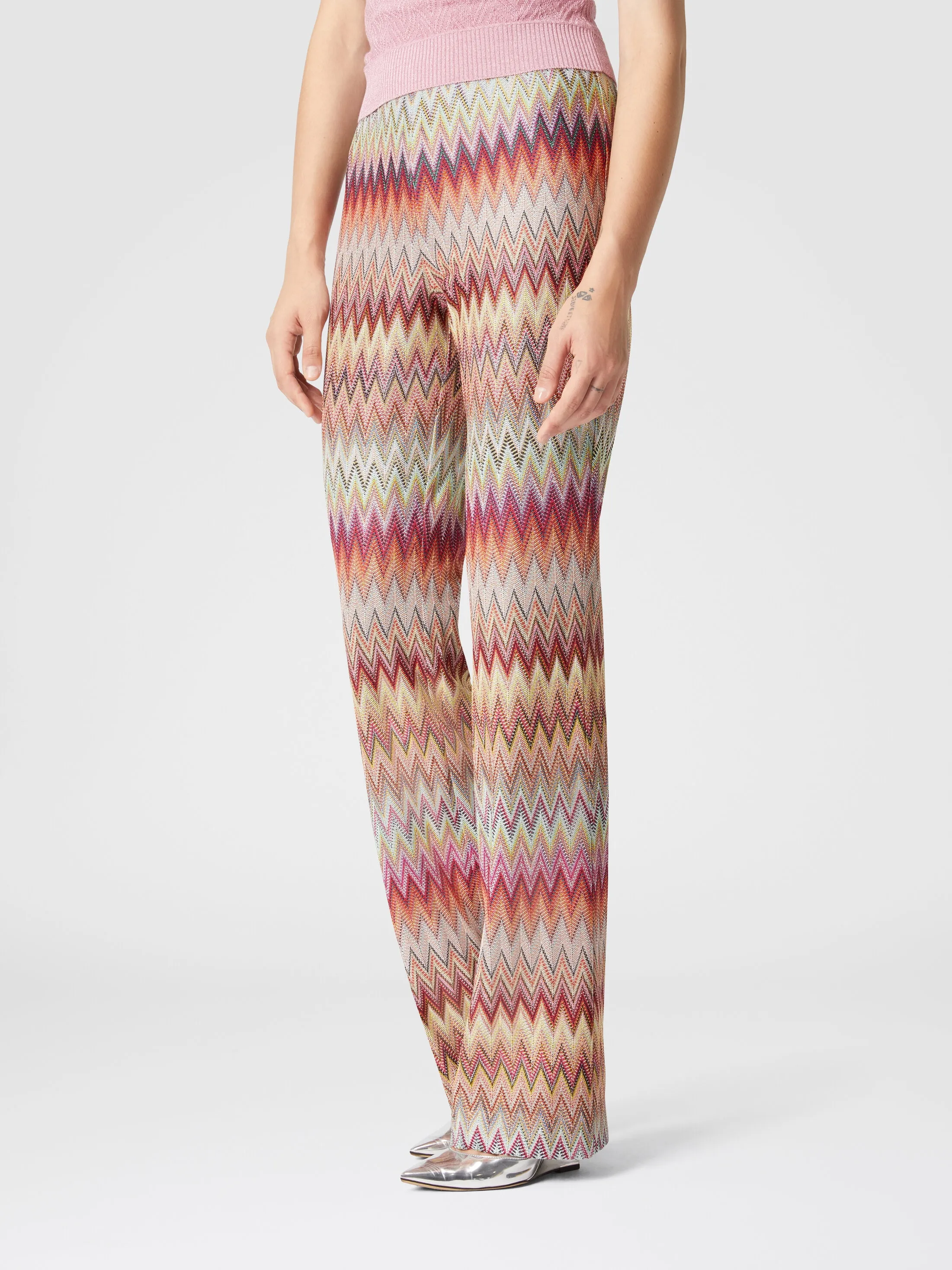 Pantalone svasato in pizzo di maglia zig zag