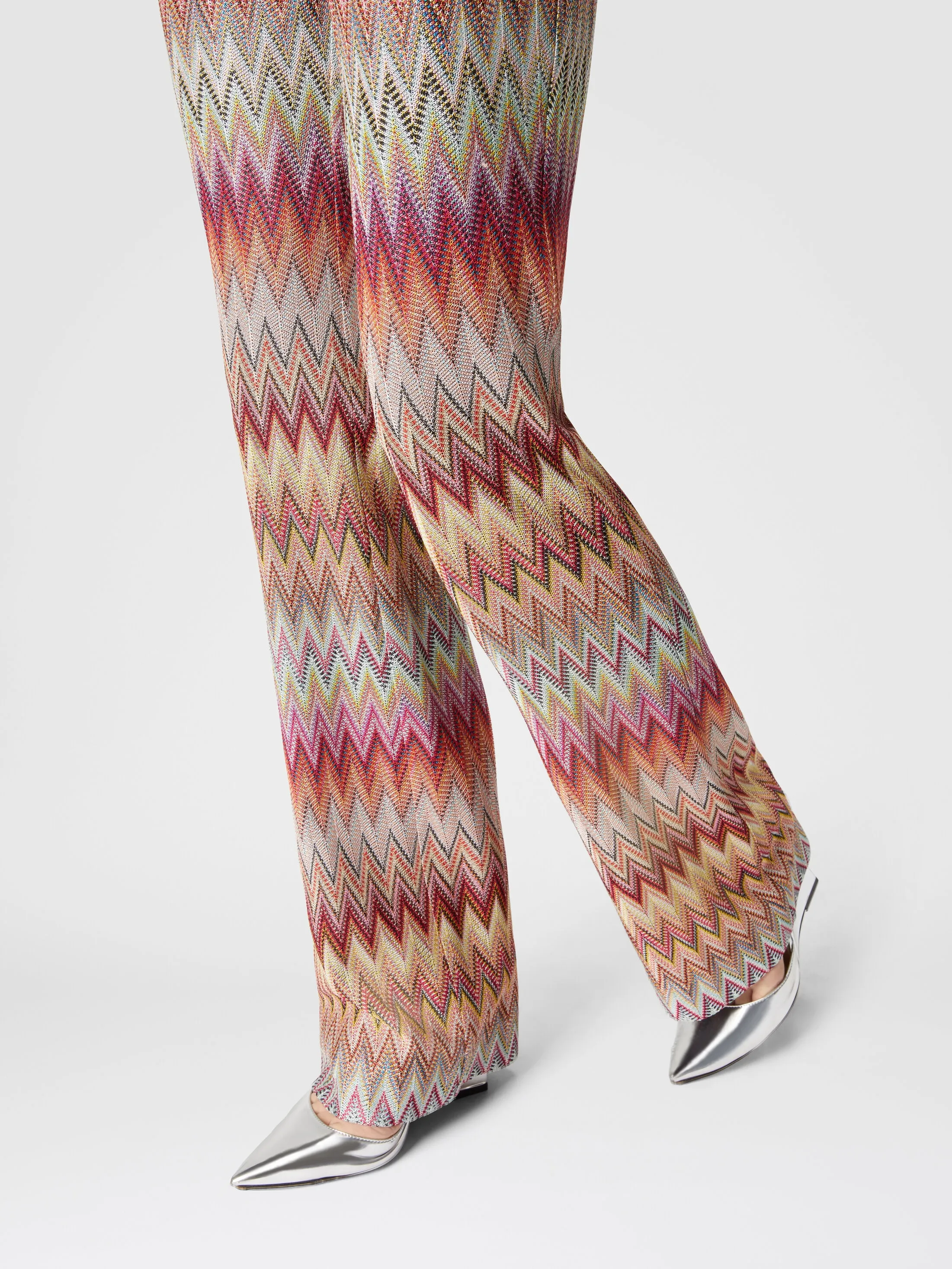 Pantalone svasato in pizzo di maglia zig zag