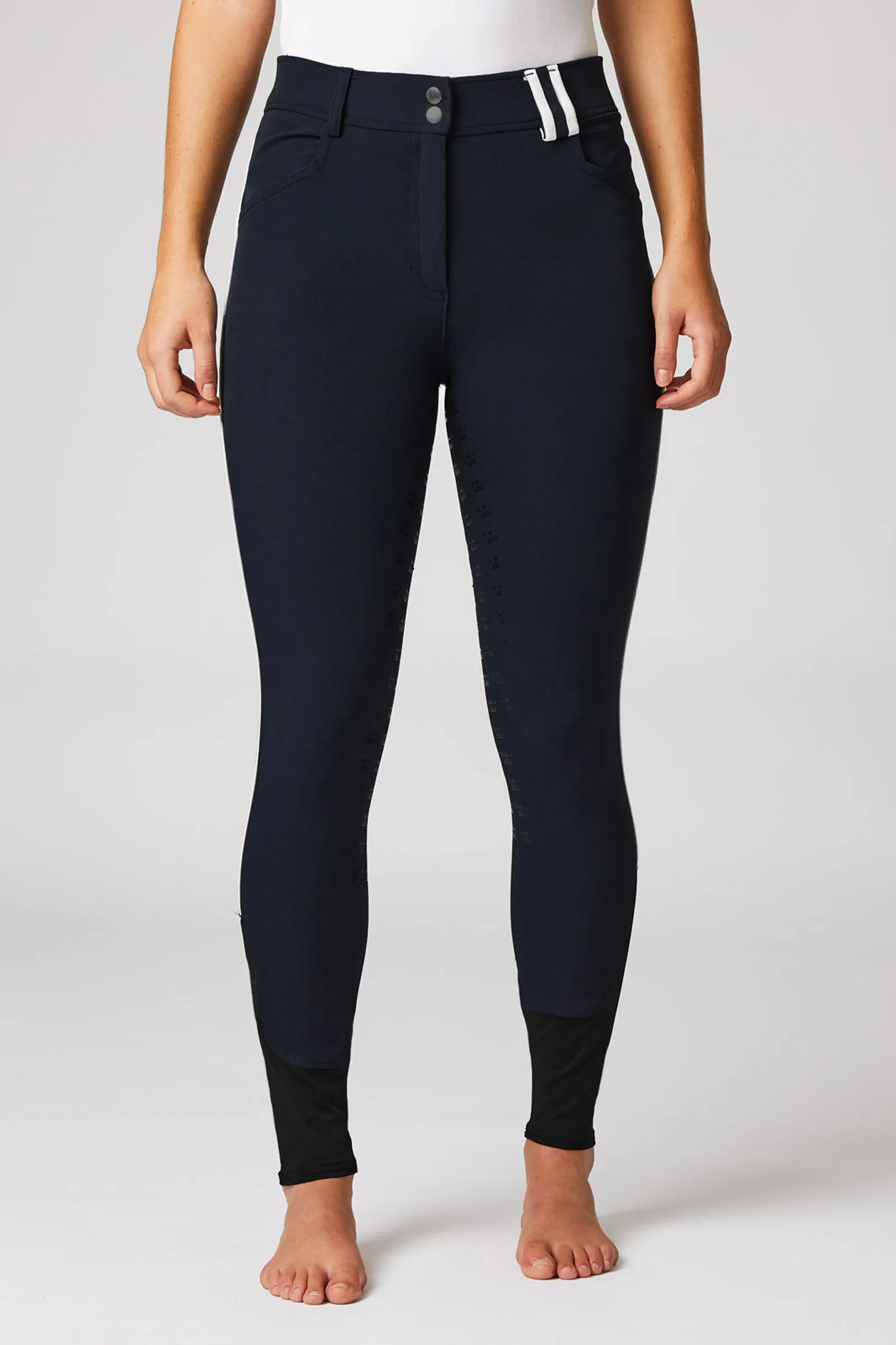 Pantaloni da equitazione a vita alta full seat con bordino a contrasto da donna