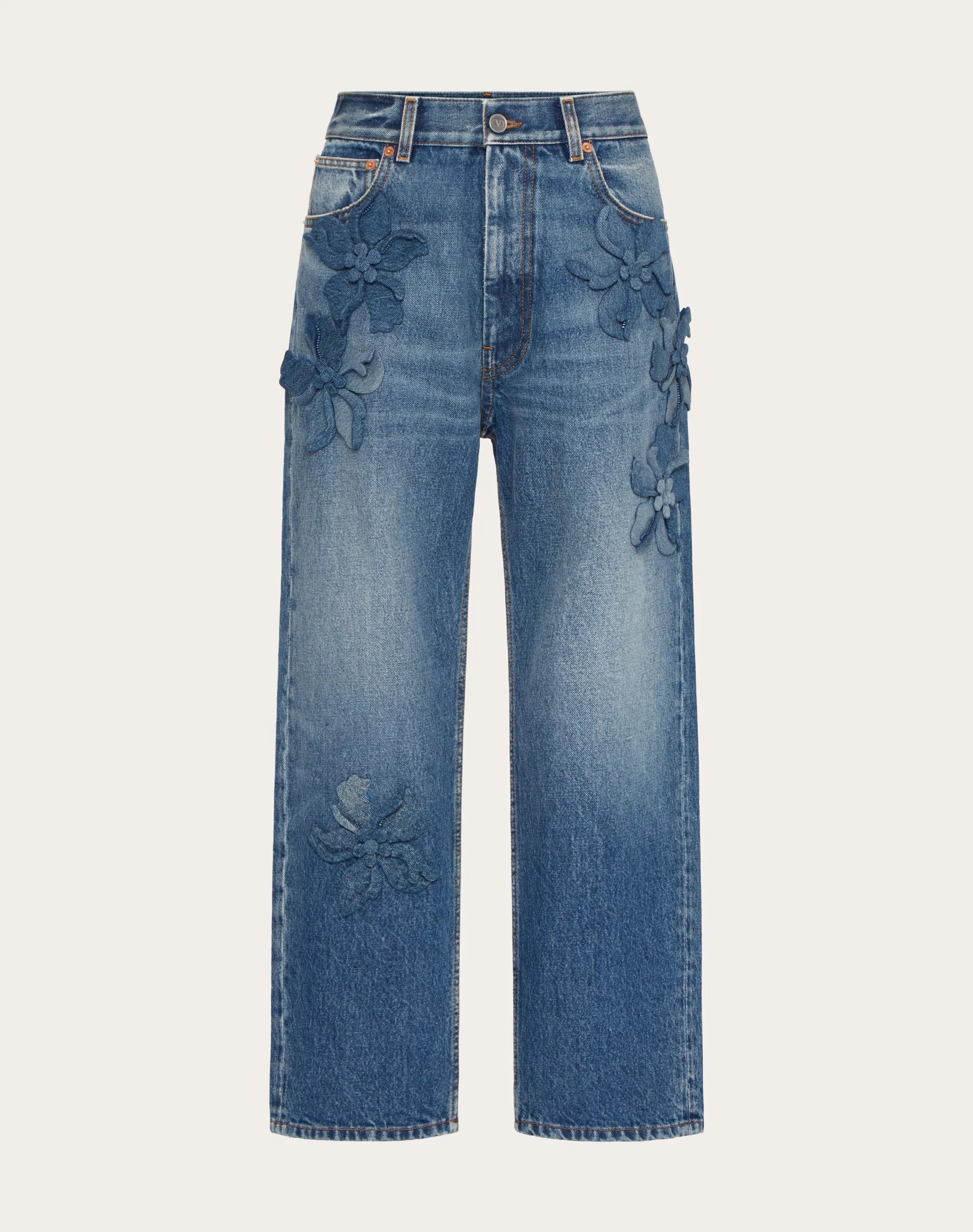 PANTALONI IN MEDIUM BLUE DENIM RICAMATI
