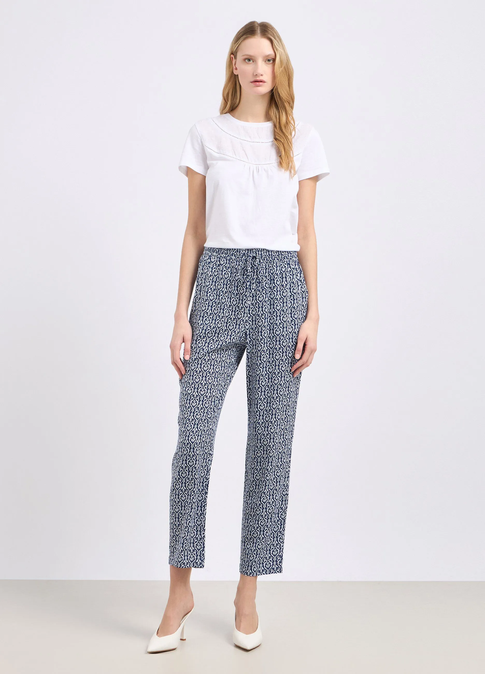 Pantaloni in pura viscosa con stampa donna