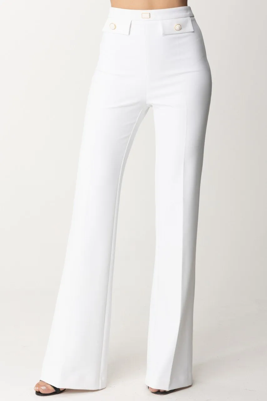 Pantaloni svasati con patte logate in vita Avorio