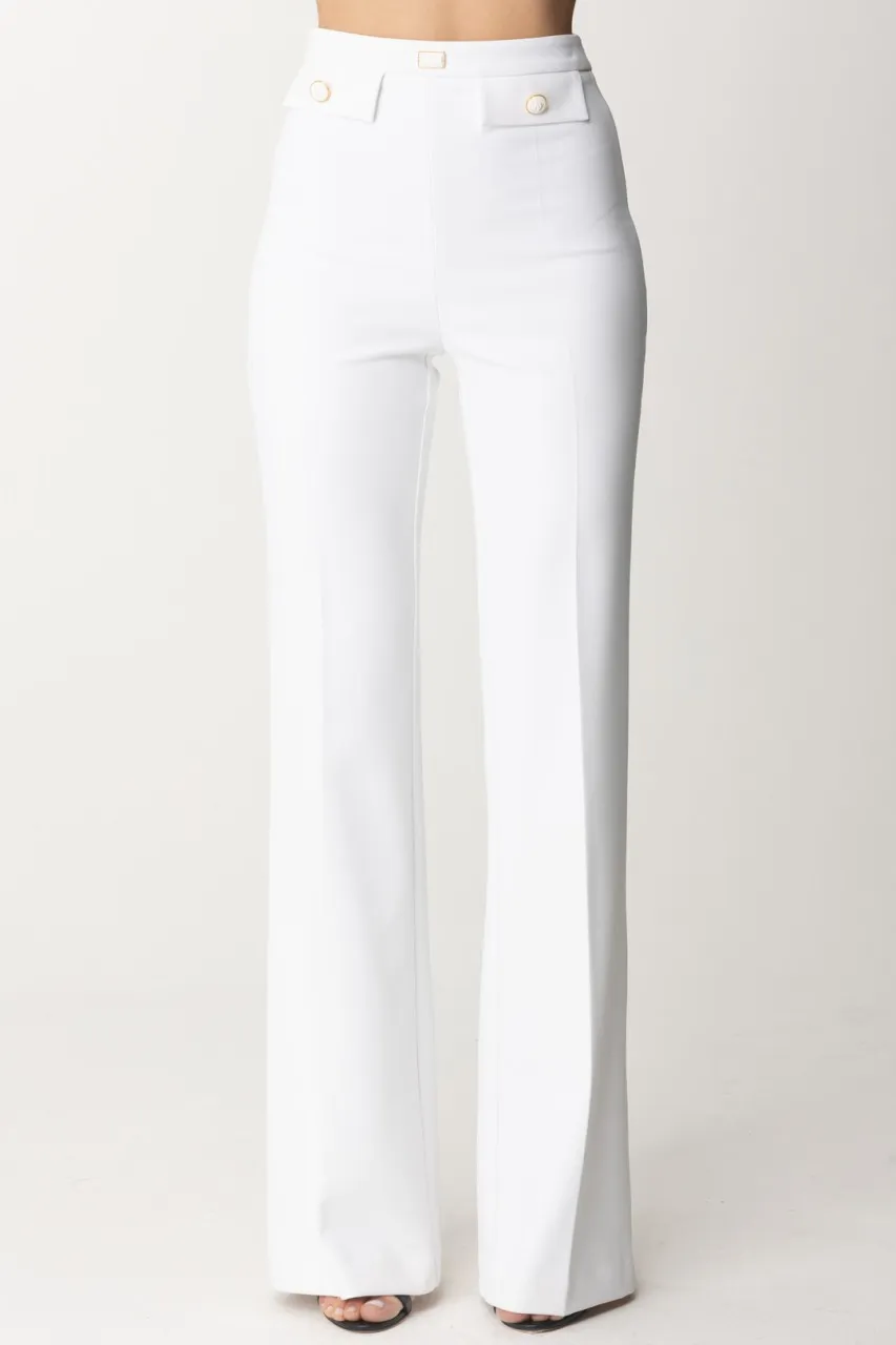 Pantaloni svasati con patte logate in vita Avorio
