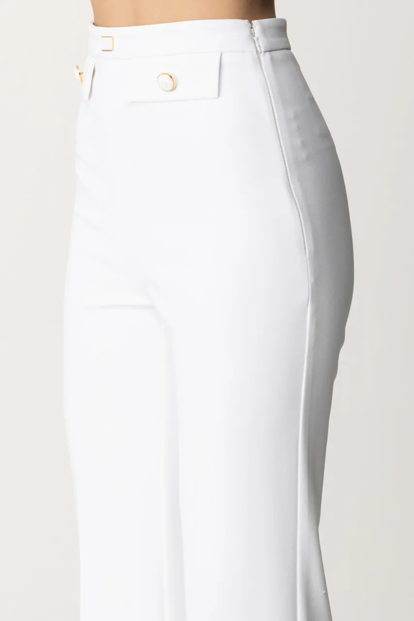 Pantaloni svasati con patte logate in vita Avorio