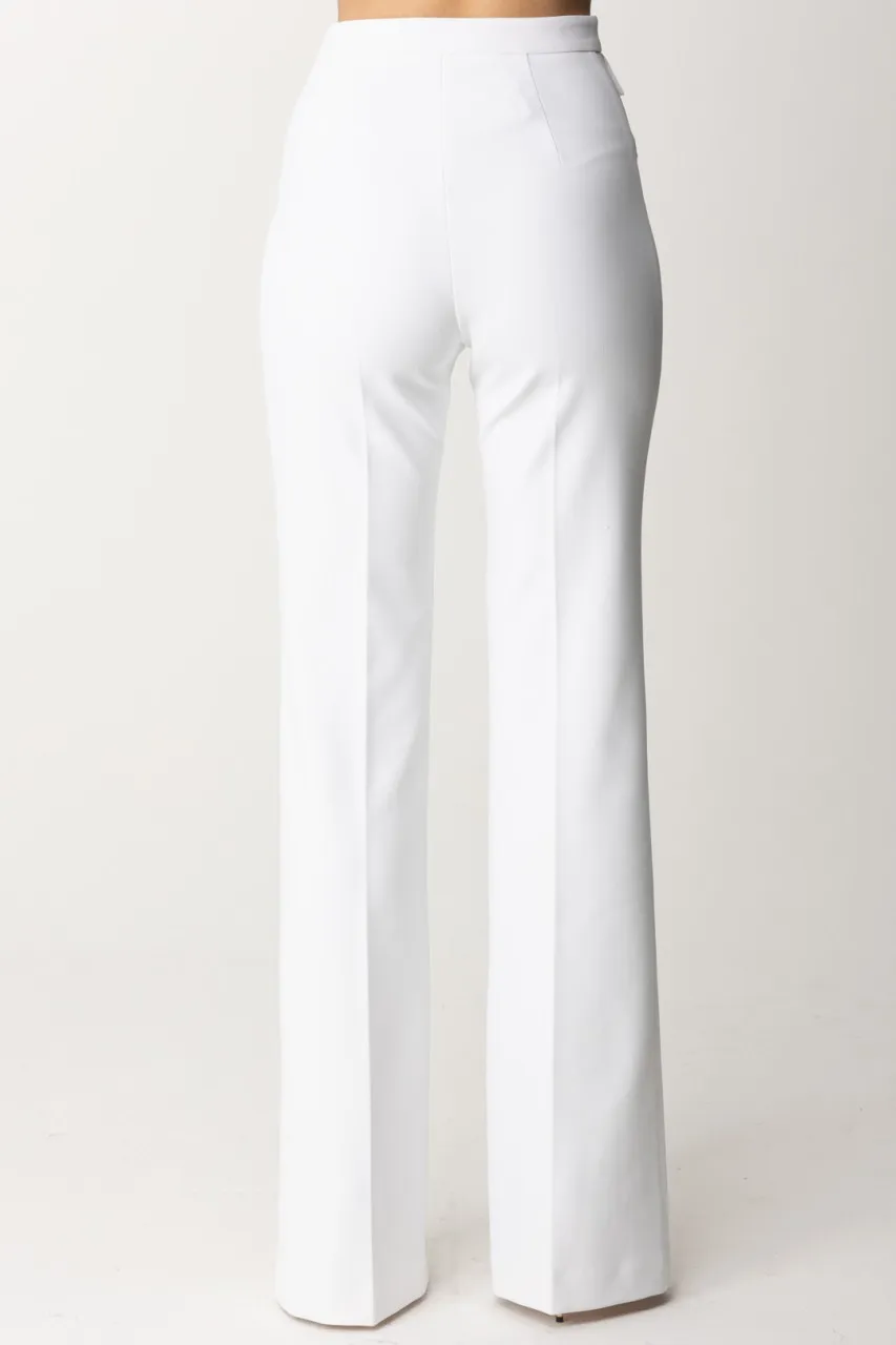 Pantaloni svasati con patte logate in vita Avorio