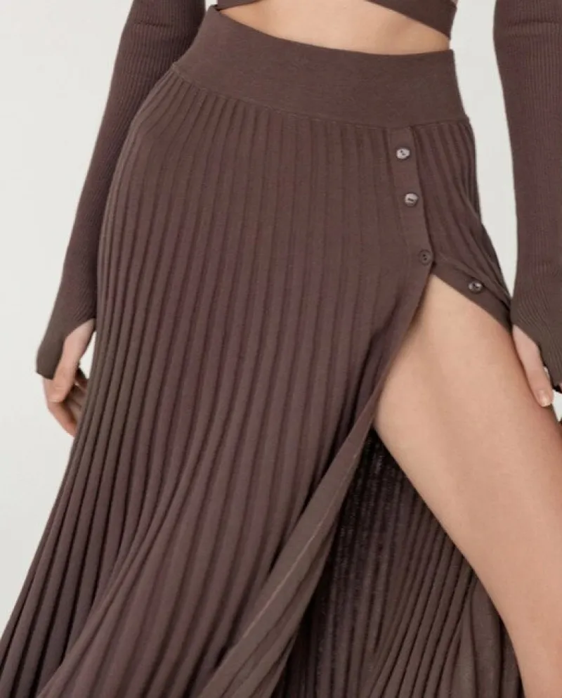 Paofou Solid Maglione Cropped Top Gonna Midi Due Pezzi Set Donna Abbinamento Abiti Bottone Up Split Gonne Inverno