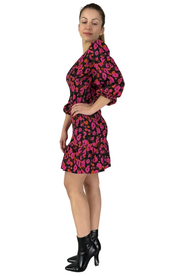 PDK abito corto in fantasia a fiori con balza 4133p673