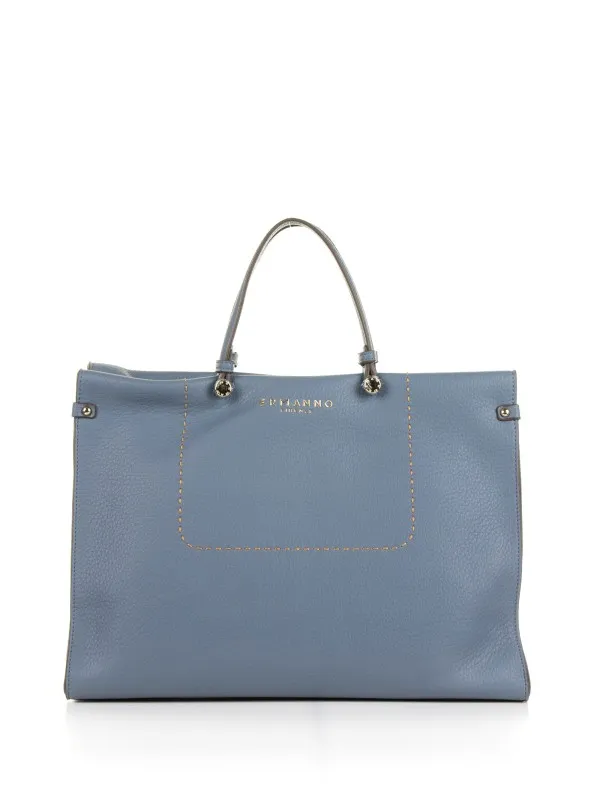 Petra light blue shopping bag in textured eco-leather