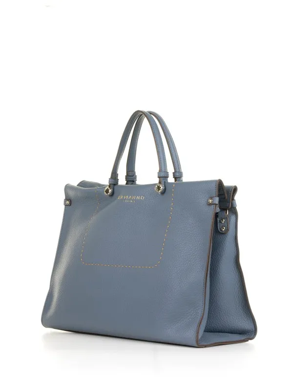 Petra light blue shopping bag in textured eco-leather