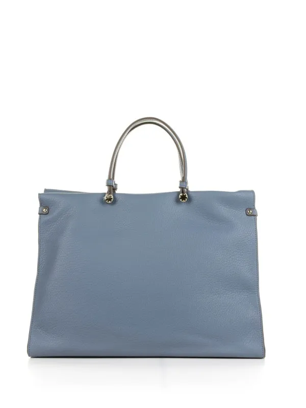 Petra light blue shopping bag in textured eco-leather