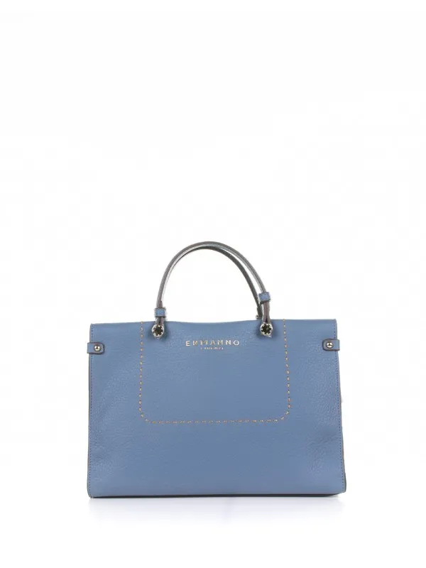 Petra small light blue leather handmade tote bag