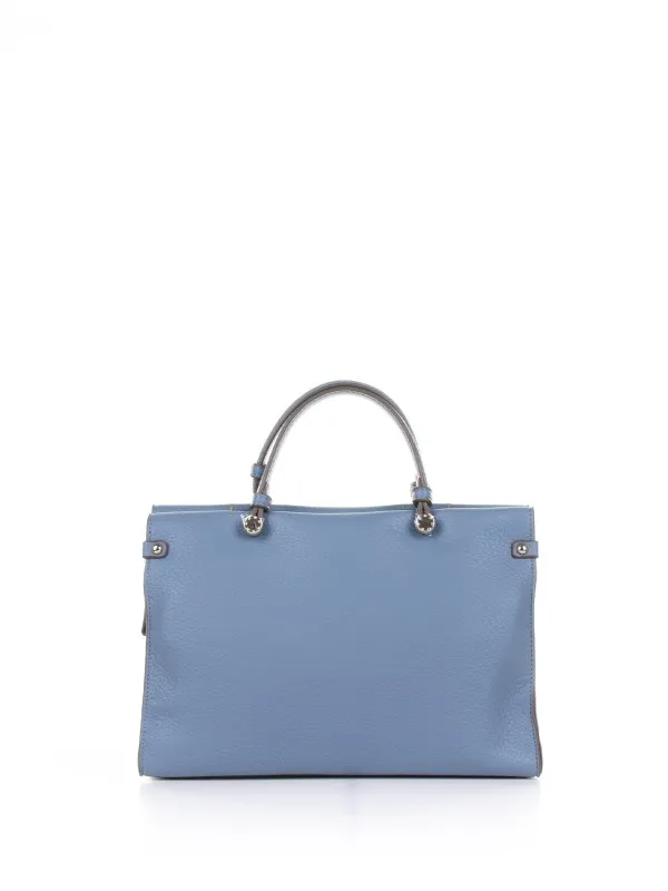 Petra small light blue leather handmade tote bag