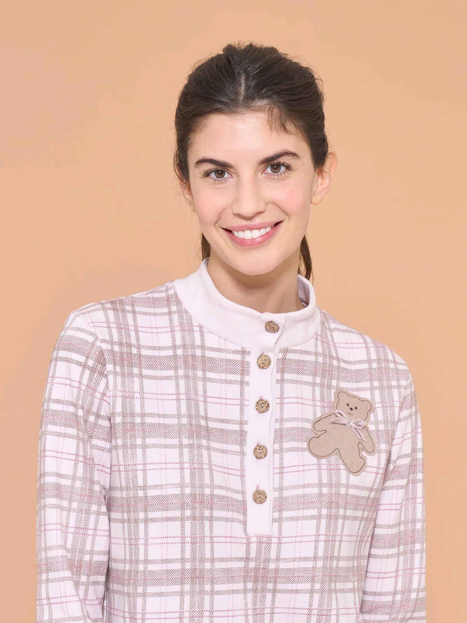 Pigiama a serafino con collo alto in interlock di cotone - Fant. Mauve Mist