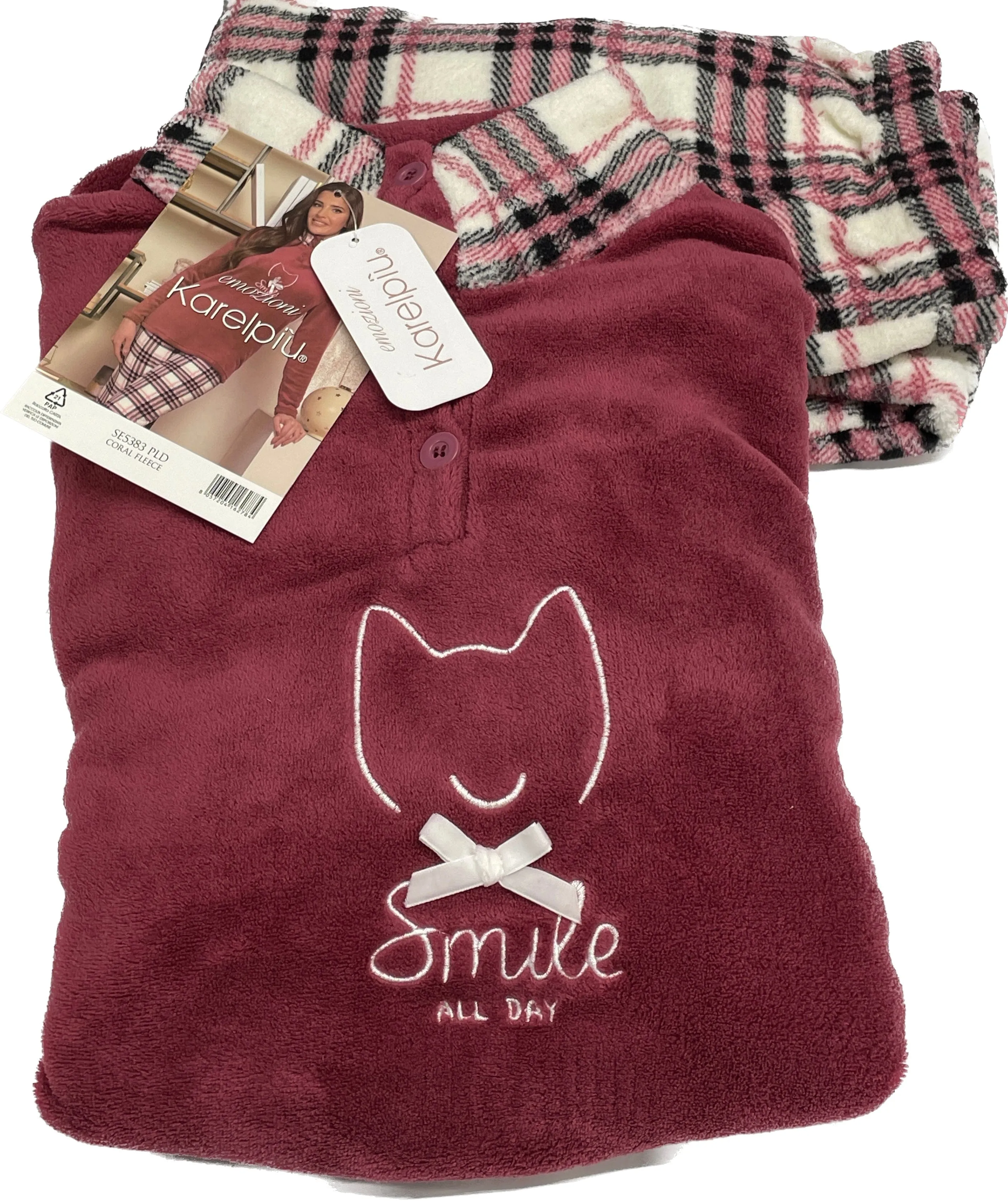 Pigiama Gatto Pile donna Coral Fleece Emozioni Made in Italy