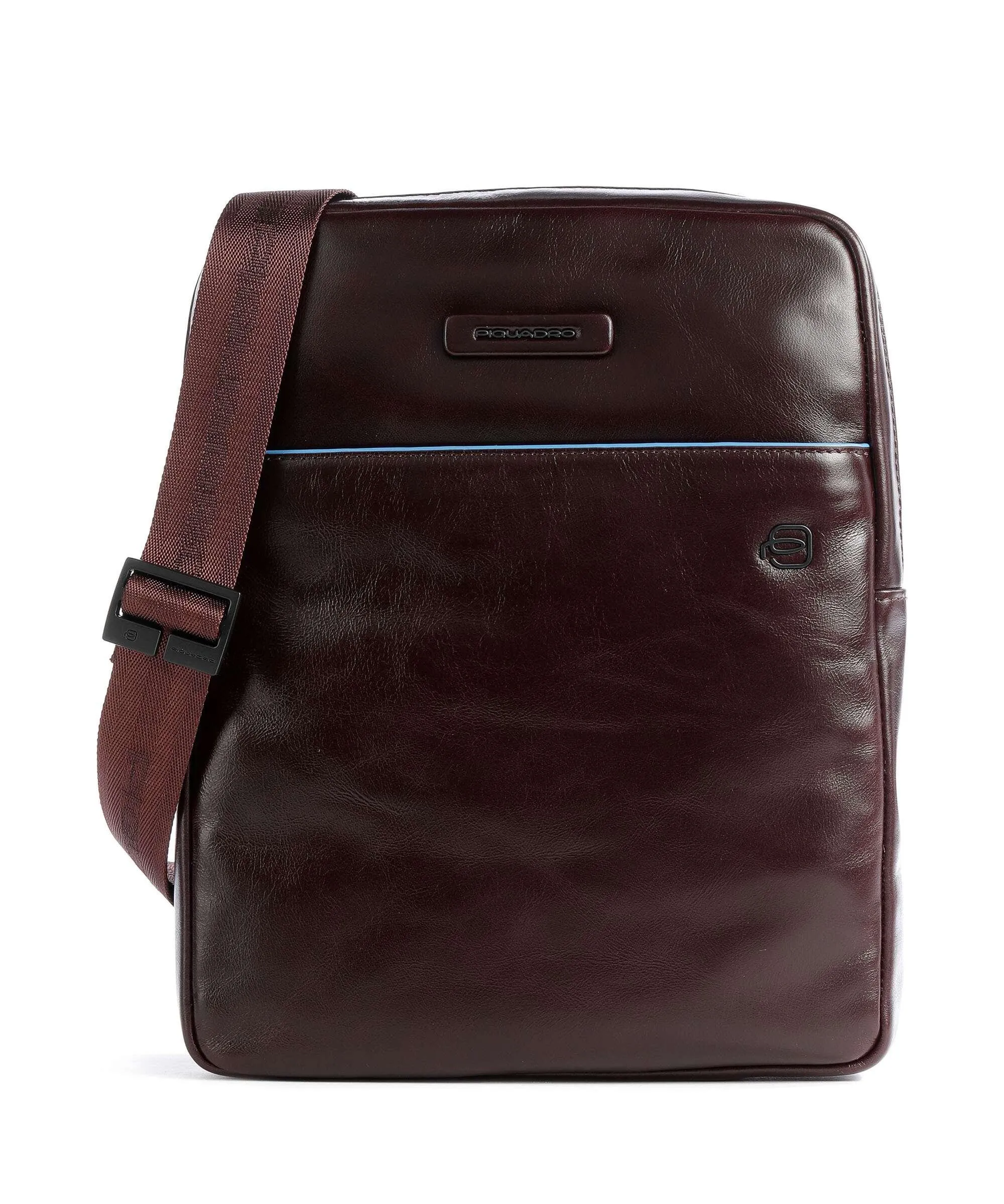  Piquadro Blue Square Revamp Borsa a tracolla pelle di vacchetta finemente grana mogano  