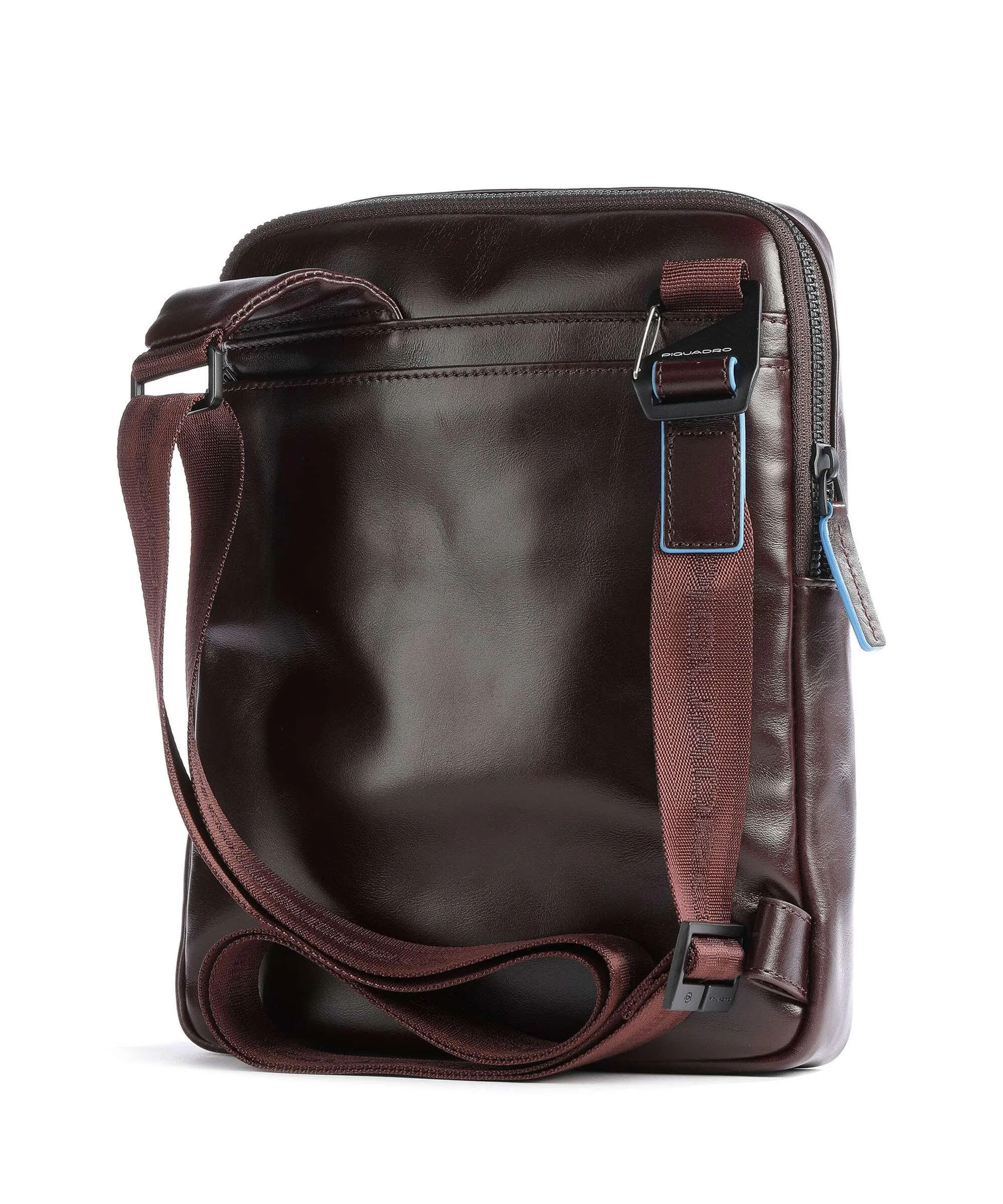  Piquadro Blue Square Revamp Borsa a tracolla pelle di vacchetta finemente grana mogano  