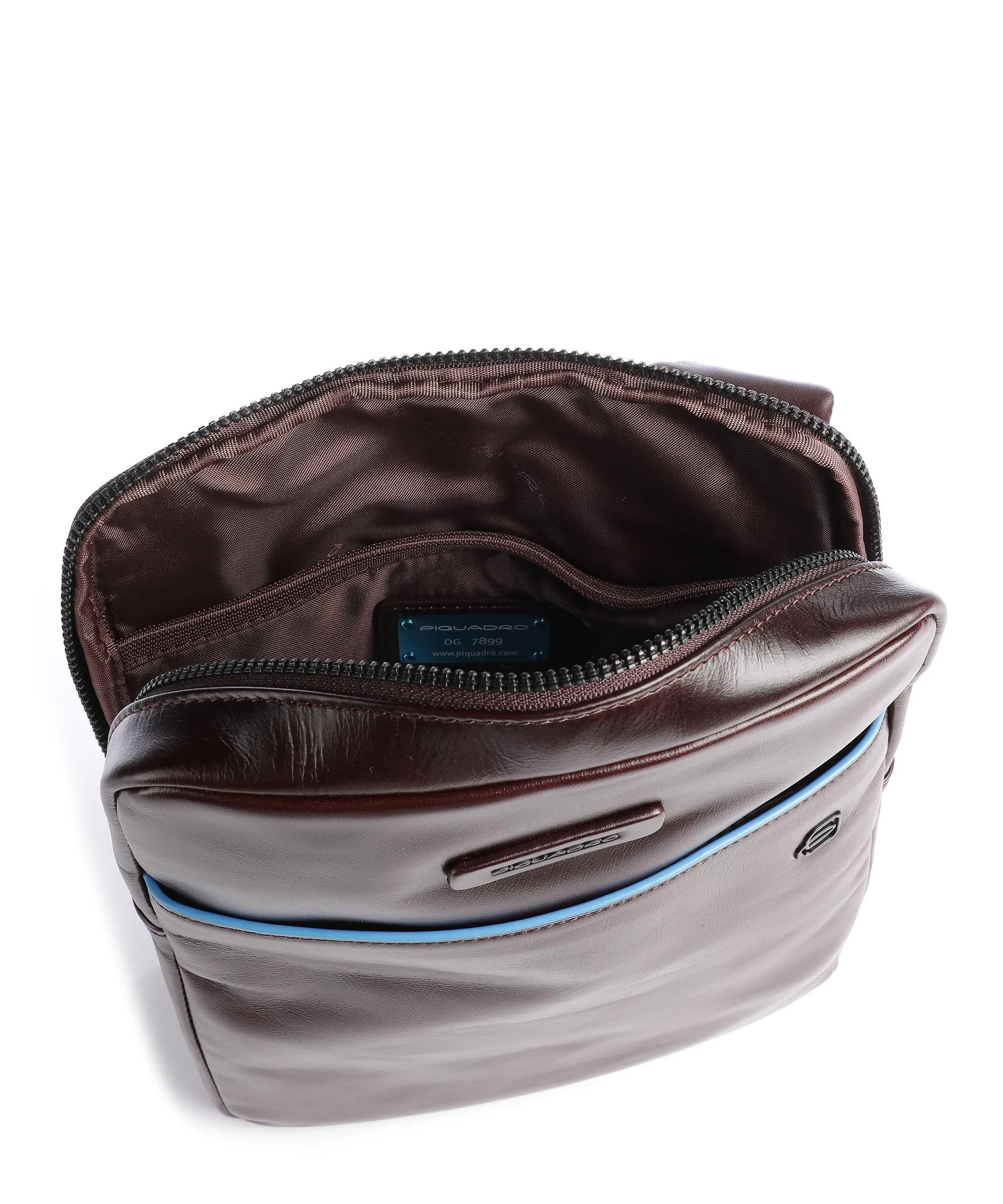 Piquadro Blue Square Revamp Borsa a tracolla pelle di vacchetta finemente grana mogano  