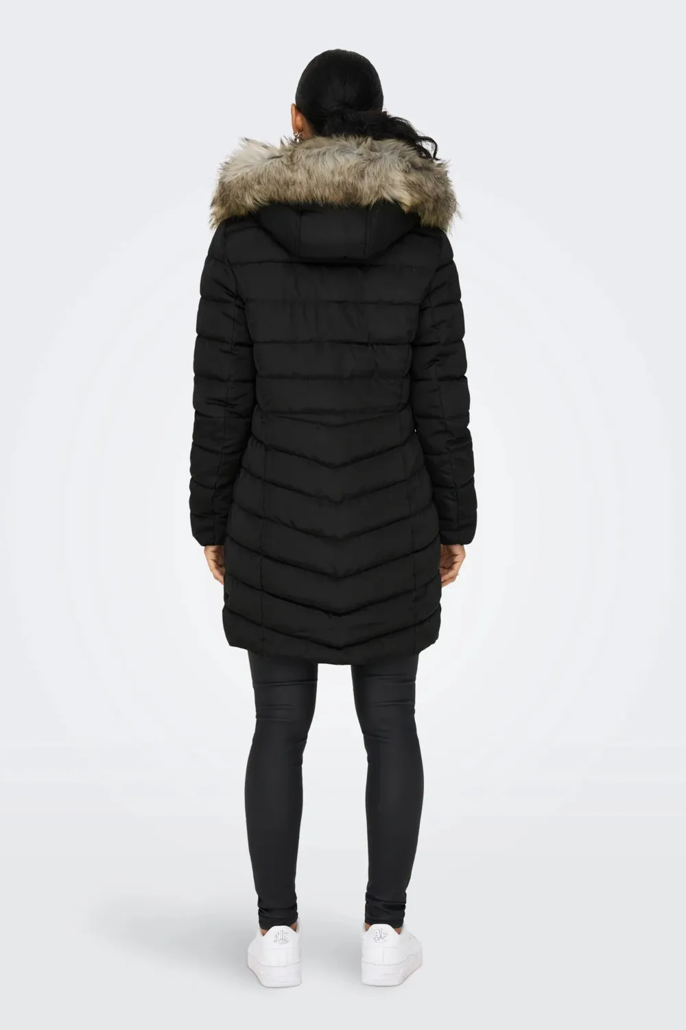 Piumino Only ONLELLAN QUILTED HOOD FUR COAT CC OTW Nero