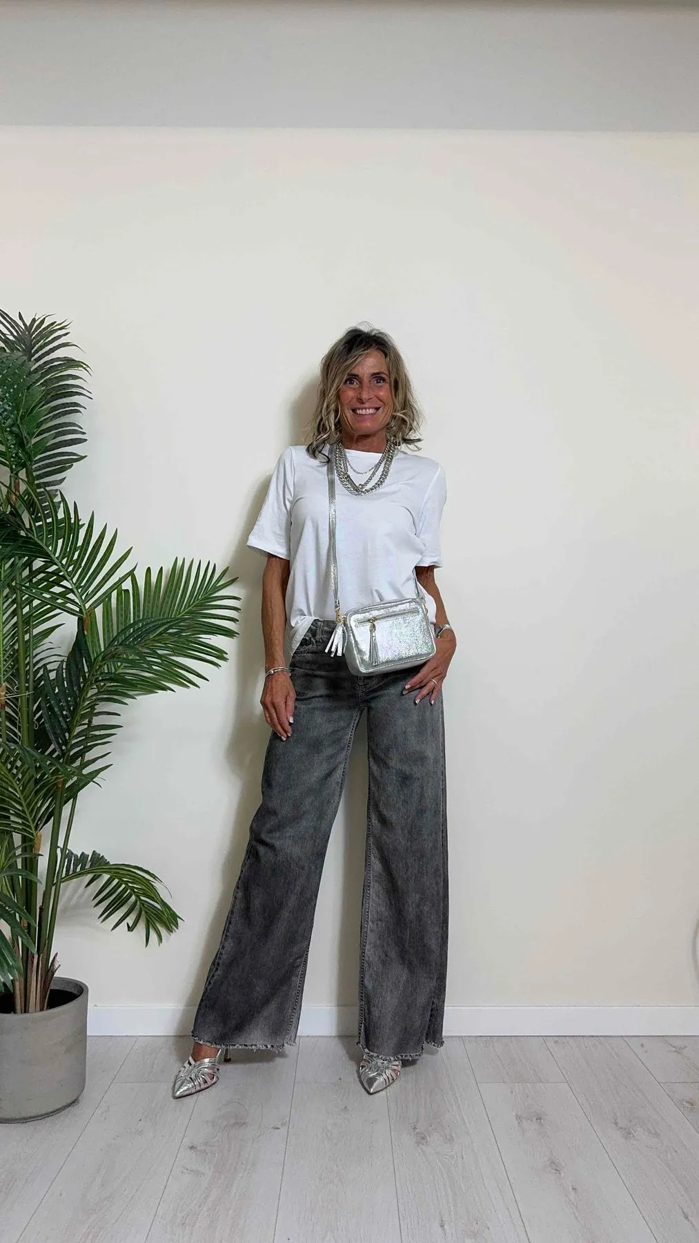 PLEASE - P2Y6H02NOR - PANTALONE PALAZZO, COTONE EFFETTO MARMORIZZATO