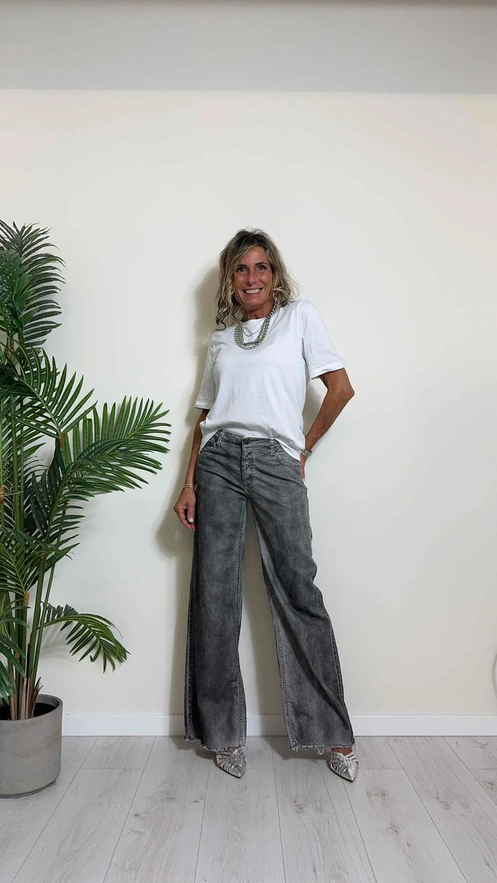 PLEASE - P2Y6H02NOR - PANTALONE PALAZZO, COTONE EFFETTO MARMORIZZATO