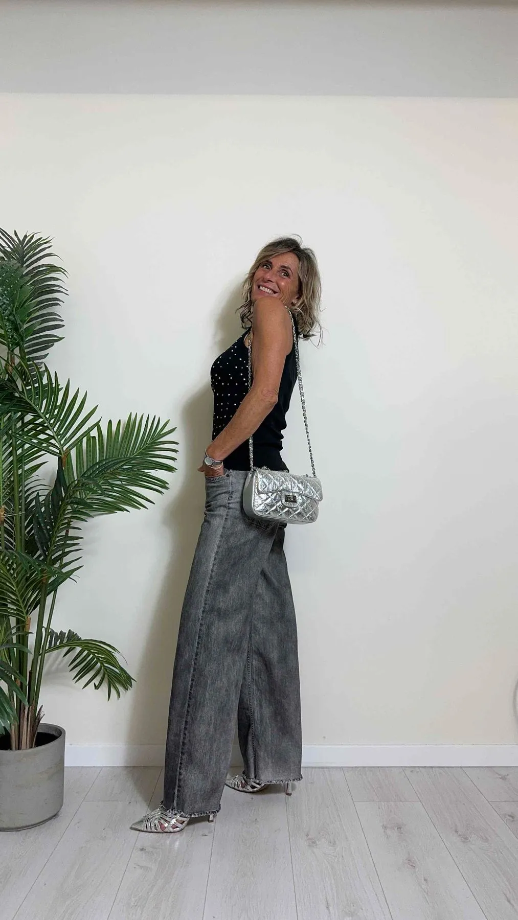 PLEASE - P2Y6H02NOR - PANTALONE PALAZZO, COTONE EFFETTO MARMORIZZATO