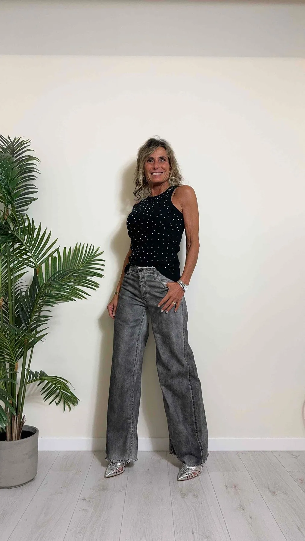 PLEASE - P2Y6H02NOR - PANTALONE PALAZZO, COTONE EFFETTO MARMORIZZATO