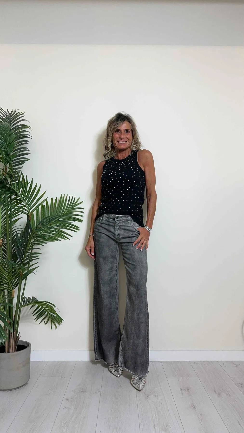 PLEASE - P2Y6H02NOR - PANTALONE PALAZZO, COTONE EFFETTO MARMORIZZATO