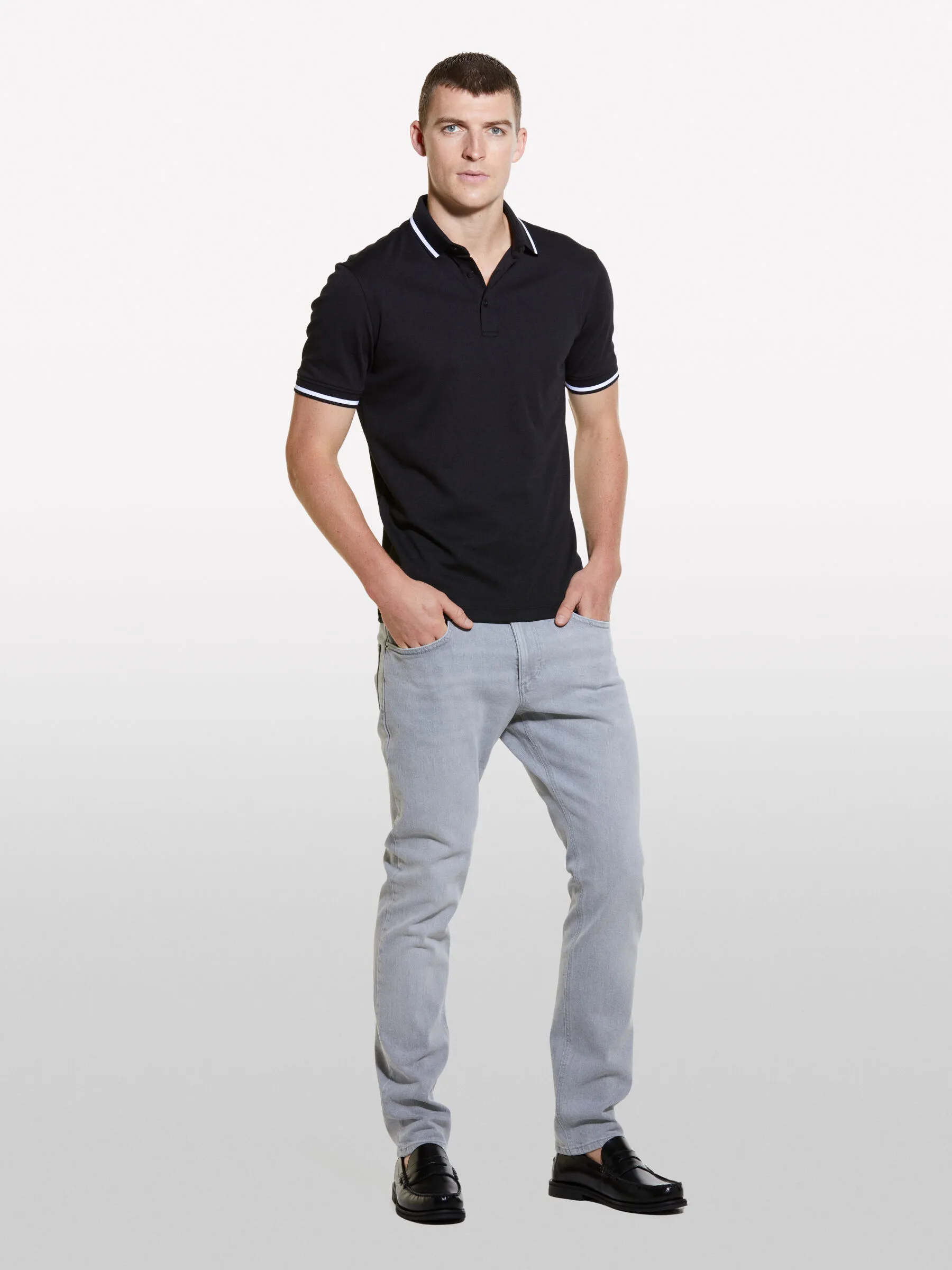 Polo slim fit nera con contrasto