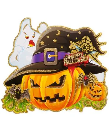 Poster zucca in carta in rilievo glitter h. cm. 32x36 ca.