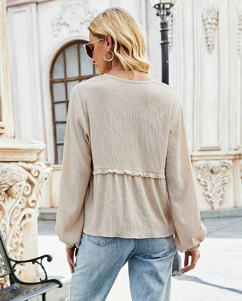 Pullover con scollo a V moda maglione sottile casual cuciture larghe a maniche lunghe abbigliamento da donna
