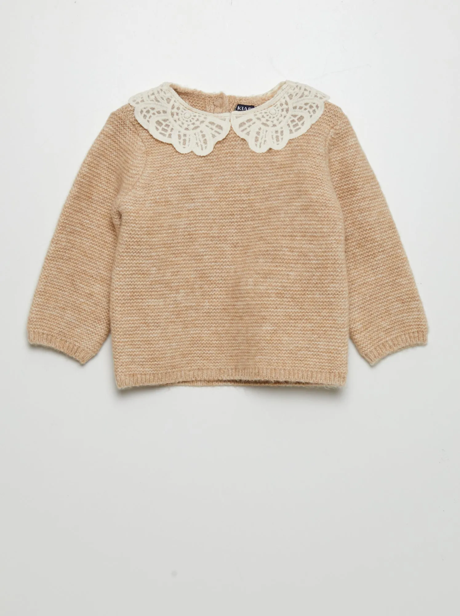 Pullover in maglia punto legaccio con colletto fantasia - BEIGE