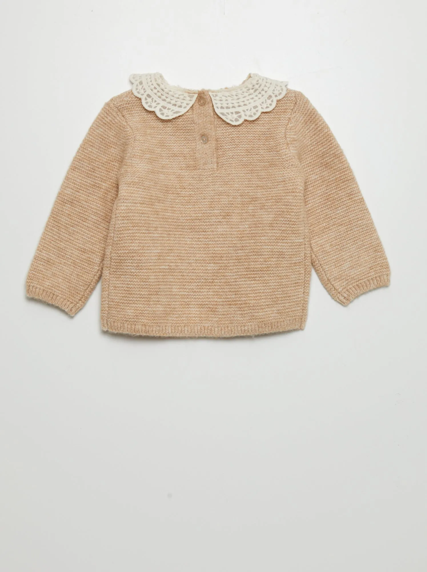 Pullover in maglia punto legaccio con colletto fantasia - BEIGE